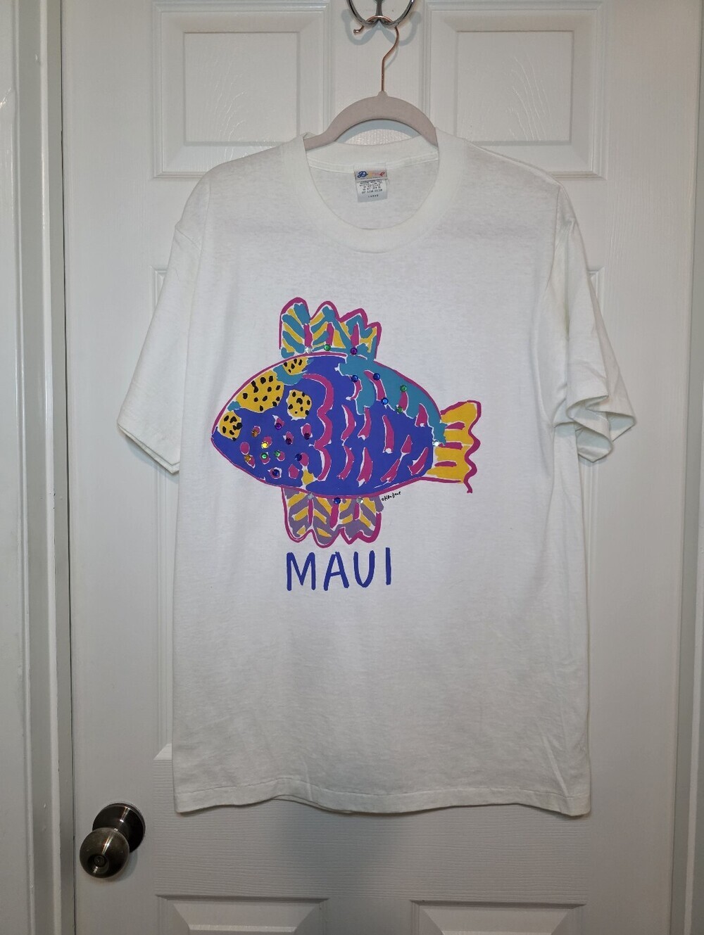 Vintage Ken Done Royal Hawaiian Beach T Shirt Men's L White Cotton USA Jewel